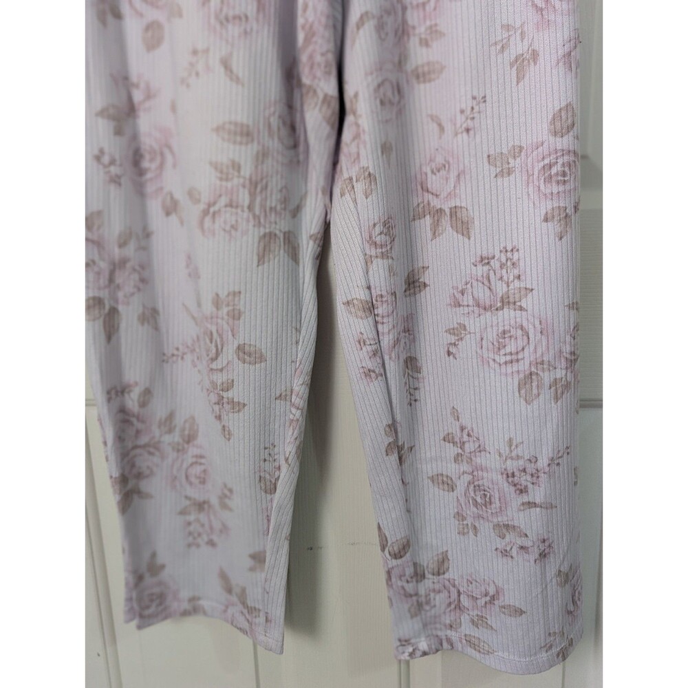 Laura Ashley Pajama Set Top Pants Womens 2X White Pink Floral Stretch Rib Knit - Picture 7 of 8